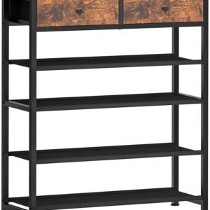 usikey Shoe Rack, 5 Tier Shoe Storage Organizer with 2 Drawers