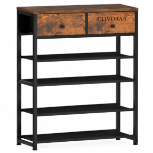 CLIVORAA 4-Tier Storage Console Table with 2 Drawers